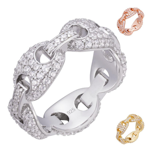 HarlemBling Gucci Link Ring - 14k Yellow/Rose/White Gold Vermeil 925 Silver - CZ Stones