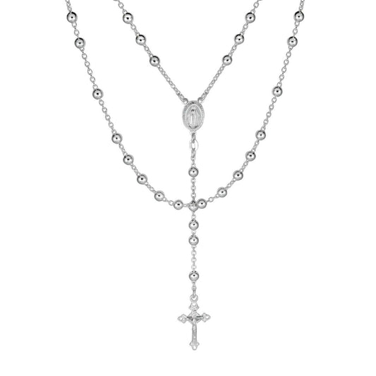 HarlemBling Hail Mary & Our Father Rosary Beads Necklace - 925 Silver - 5mm - 30"