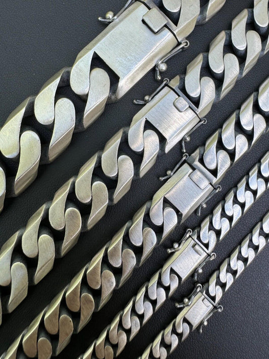 HarlemBling Handmade Mexican Cuban Link Chain Necklace / Bracelet Real 925 Silver 6-20mm Black Rhodium