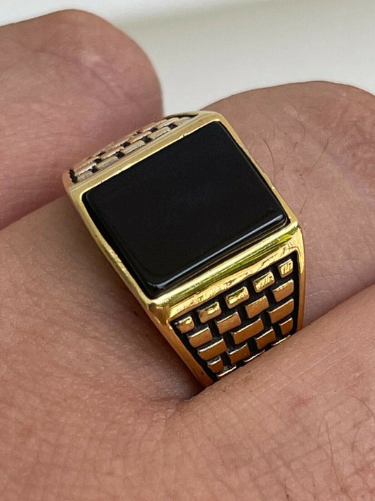 HarlemBling Handmade Real Solid 925 Sterling Silver Black Onyx Square Ring Size 7-13 Pinky