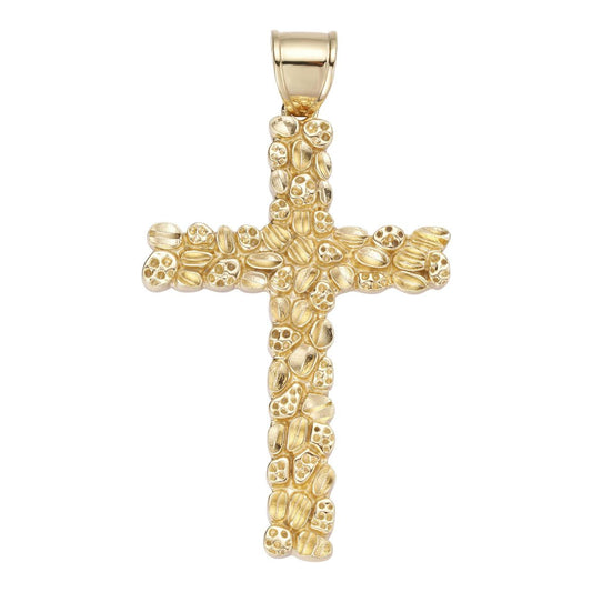 HarlemBling Handmade Special Nugget Cross Pendant - 14k Gold Vermeil 925 Silver - Large 2.5"