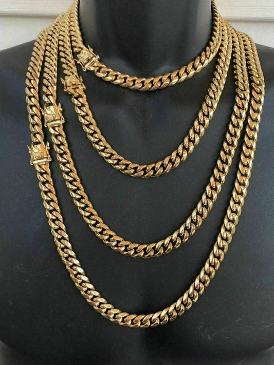 HarlemBling HARLEMBLING 10mm Mens Miami Cuban Link Chain 14k Gold Plated HEAVY 18-30