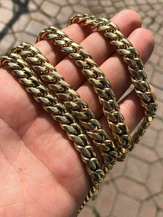 HarlemBling HARLEMBLING 10mm Mens Miami Cuban Link Chain 14k Gold Plated HEAVY 18-30