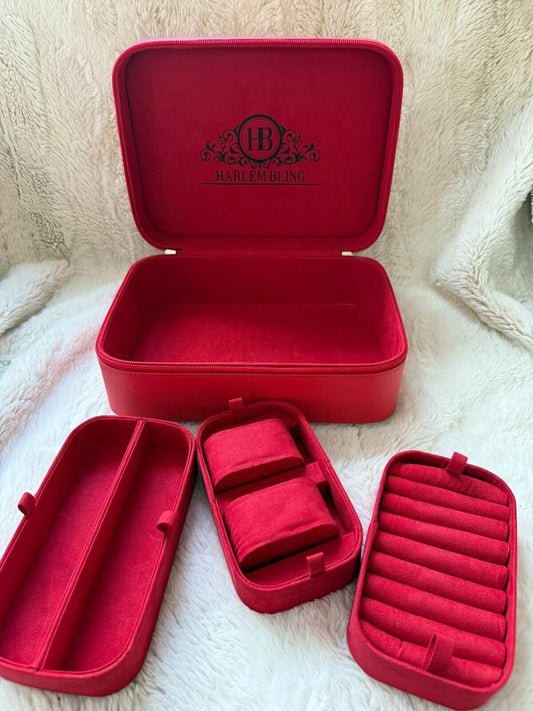 HarlemBling Harlembling Red Leather Travel Jewelry Box Carrying Case
