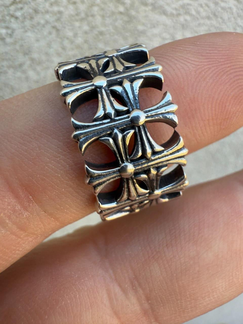 HarlemBling Hearts Chrome Cross Ring - 925 Silver Oxidized - Plain