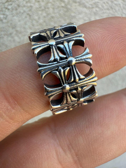 HarlemBling Hearts Chrome Cross Ring - 925 Silver Oxidized - Plain