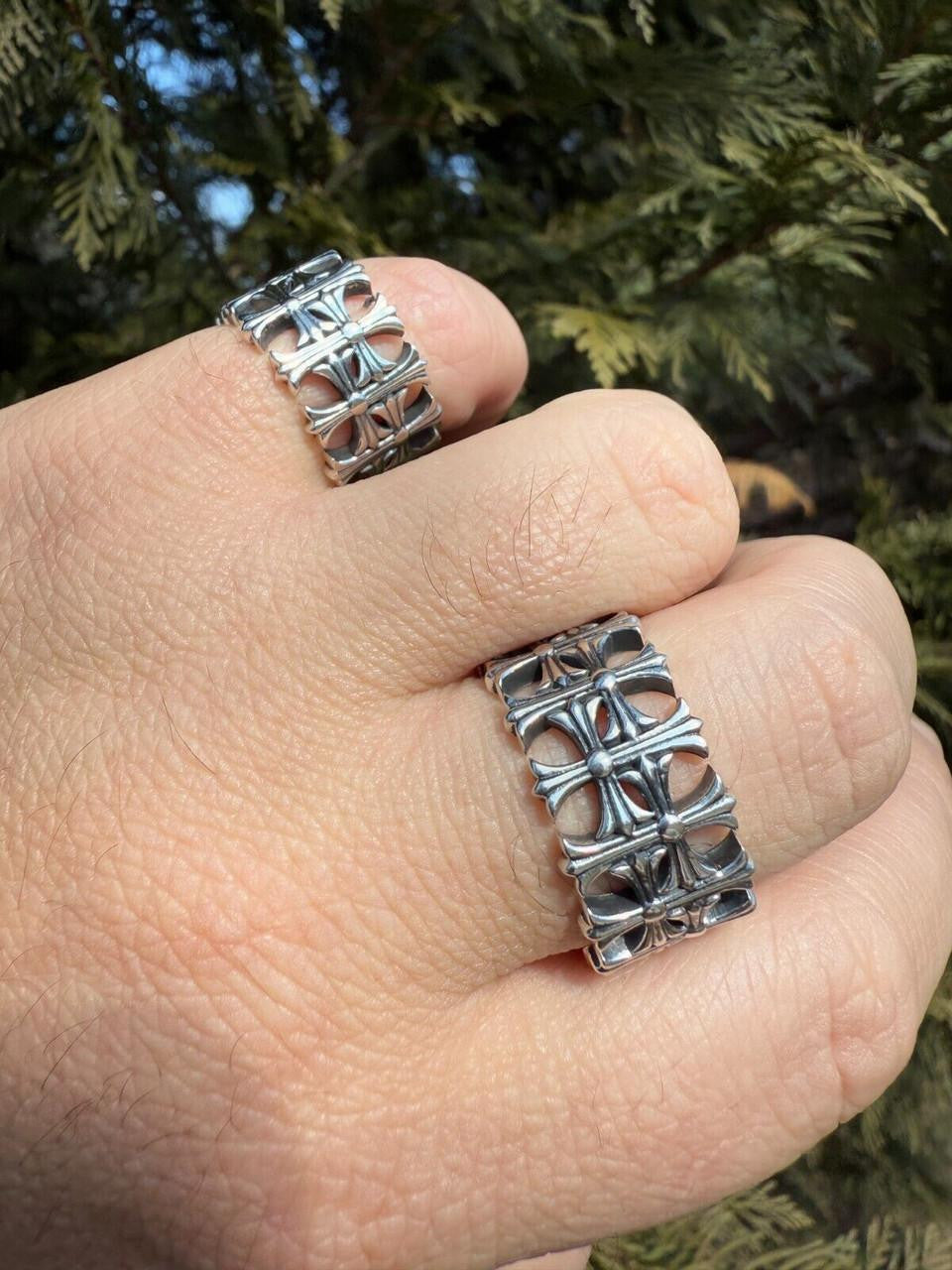 HarlemBling Hearts Chrome Cross Ring - 925 Silver Oxidized - Plain