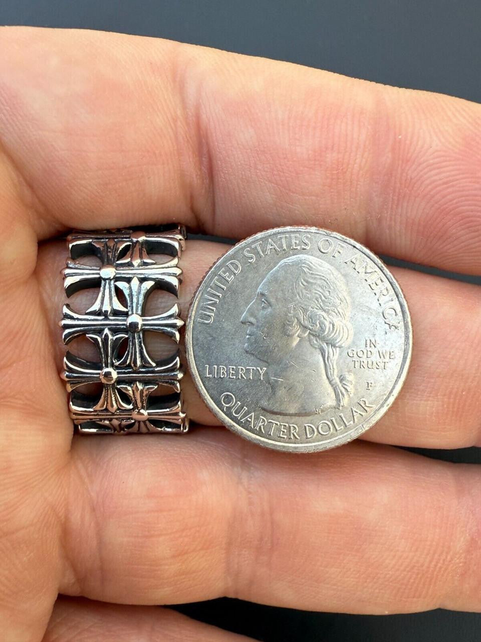 HarlemBling Hearts Chrome Cross Ring - 925 Silver Oxidized - Plain