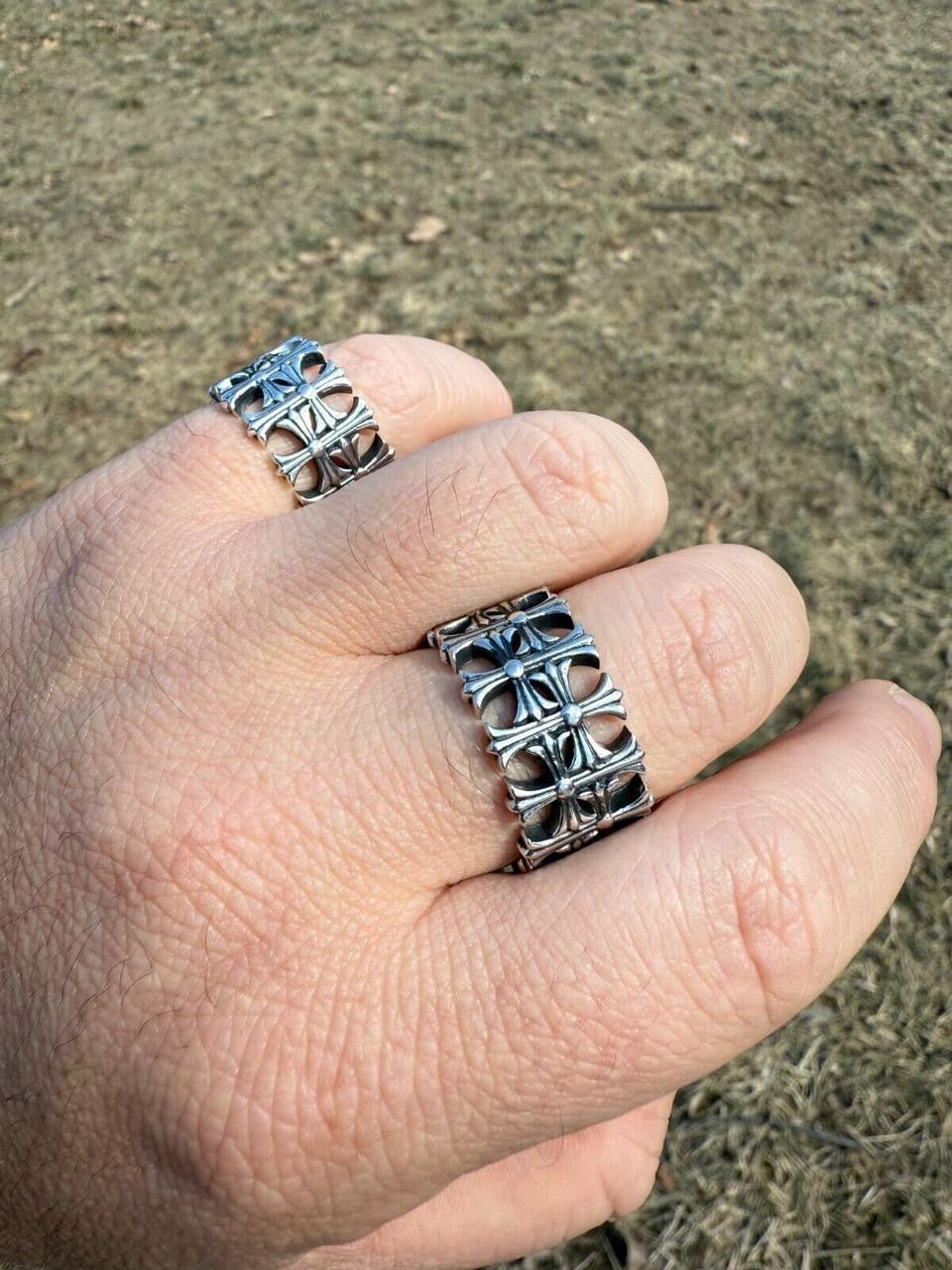 HarlemBling Hearts Chrome Cross Ring - 925 Silver Oxidized - Plain