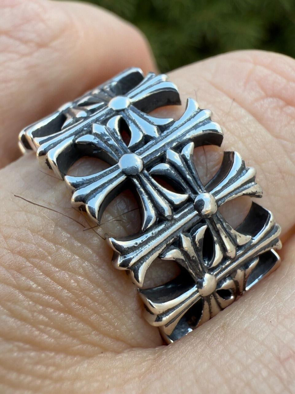 HarlemBling Hearts Chrome Cross Ring - 925 Silver Oxidized - Plain