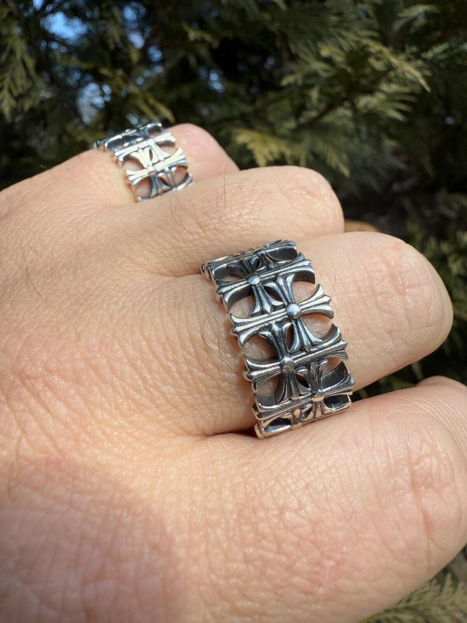 HarlemBling Hearts Chrome Cross Ring - 925 Silver Oxidized - Plain