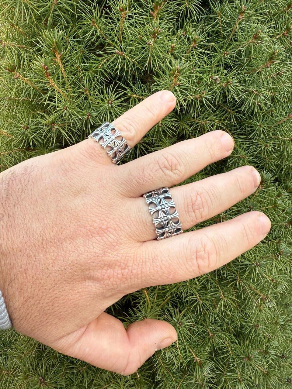 HarlemBling Hearts Chrome Cross Ring - 925 Silver Oxidized - Plain