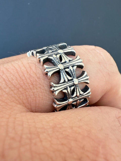 HarlemBling Hearts Chrome Cross Ring - 925 Silver Oxidized - Plain