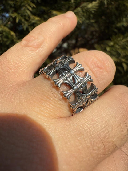 HarlemBling Hearts Chrome Cross Ring - 925 Silver Oxidized - Plain