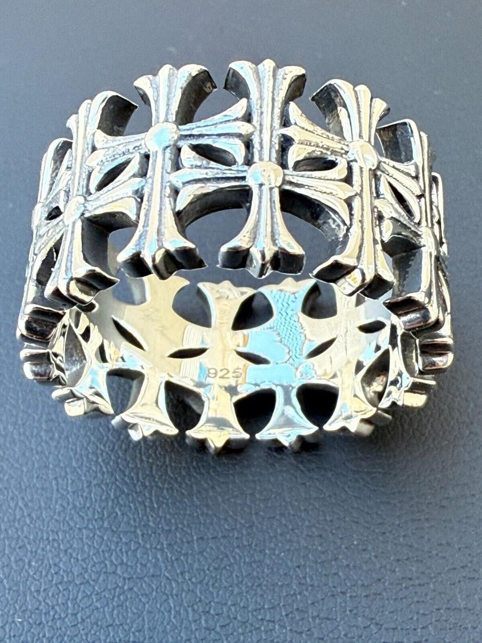 HarlemBling Hearts Chrome Cross Ring - 925 Silver Oxidized - Plain
