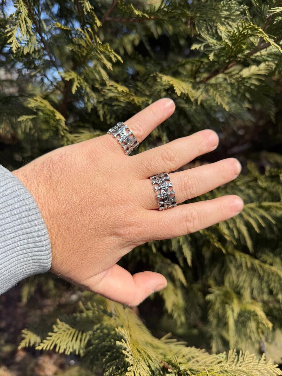 HarlemBling Hearts Chrome Cross Ring - 925 Silver Oxidized - Plain