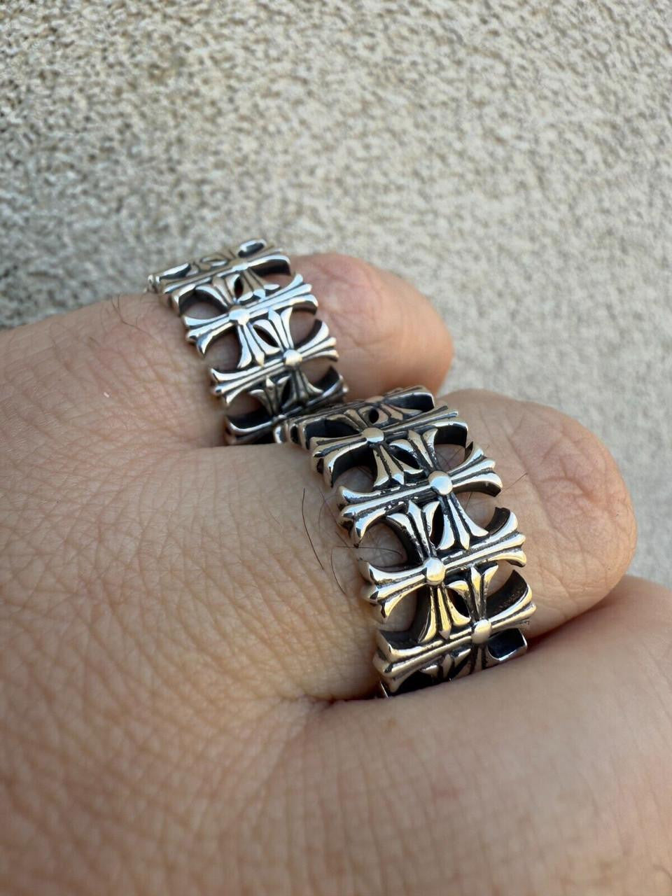 HarlemBling Hearts Chrome Cross Ring - 925 Silver Oxidized - Plain