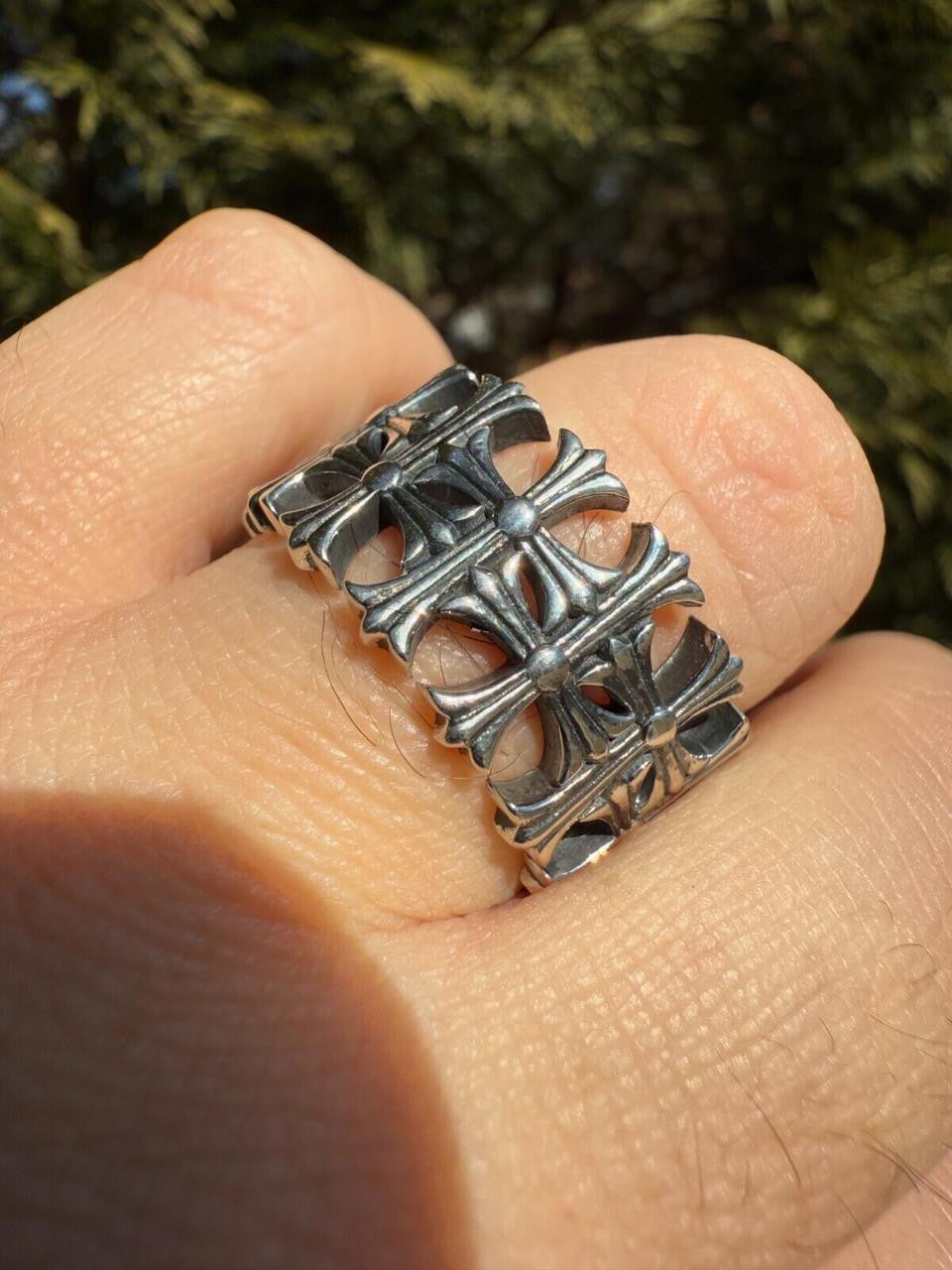 HarlemBling Hearts Chrome Cross Ring - 925 Silver Oxidized - Plain