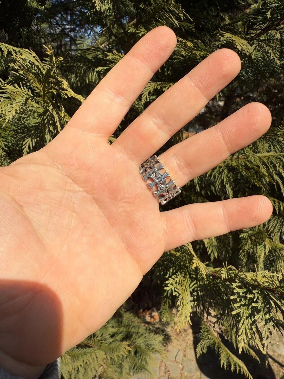 HarlemBling Hearts Chrome Cross Ring - 925 Silver Oxidized - Plain