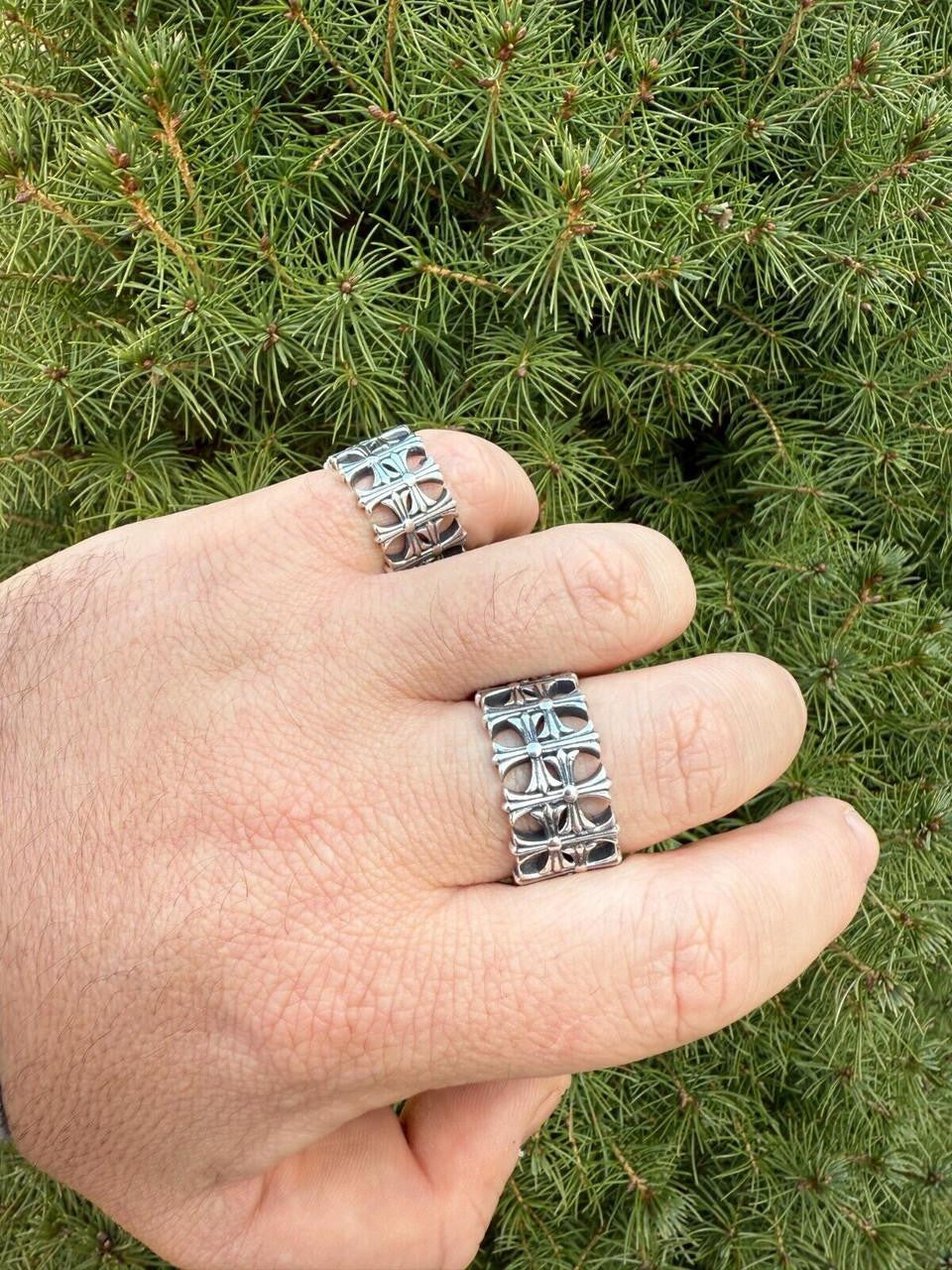 HarlemBling Hearts Chrome Cross Ring - 925 Silver Oxidized - Plain