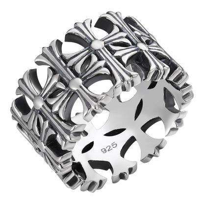 HarlemBling Hearts Chrome Cross Ring - 925 Silver Oxidized - Plain
