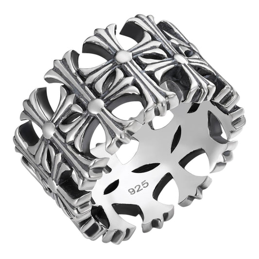 HarlemBling Hearts Chrome Cross Ring - 925 Silver Oxidized - Plain