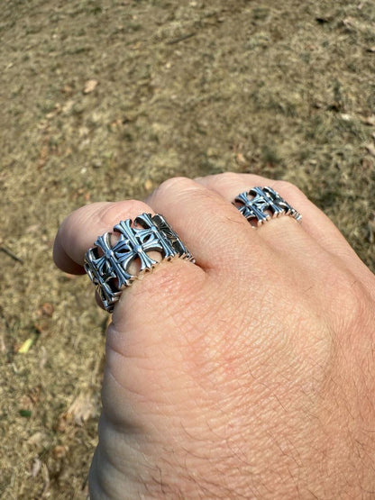 HarlemBling Hearts Chrome Cross Ring - 925 Silver Oxidized - Plain