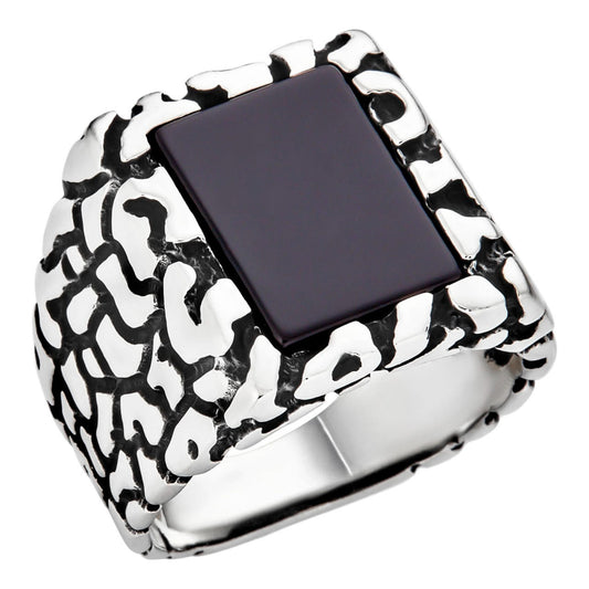 HarlemBling Heavy Hitters Nugget Ring - 925 Silver Oxidized - Genuine Black Onyx Stone