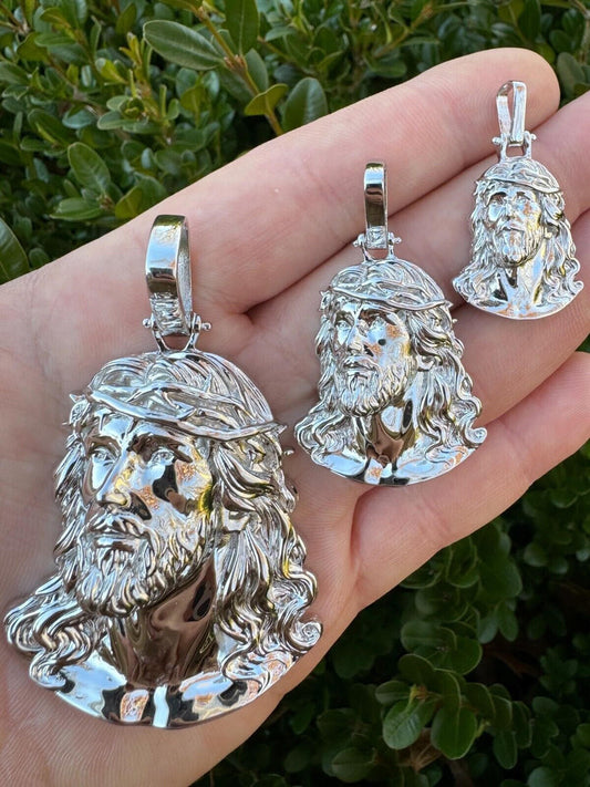 HarlemBling HEAVY Real Solid 925 Sterling Silver Plain Jesus Piece Pendant Necklace DETAILED