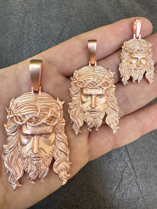 HarlemBling HEAVY SOLID Real 14k Rose Gold 925 Sterling Silver Jesus Piece Pendant Necklace