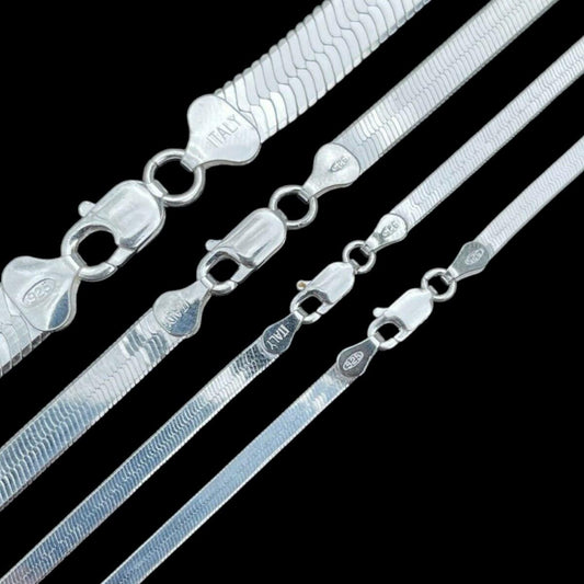 HarlemBling Herringbone Chain Necklace - 925 Sterling Silver - 14"-28" - 3mm-9mm