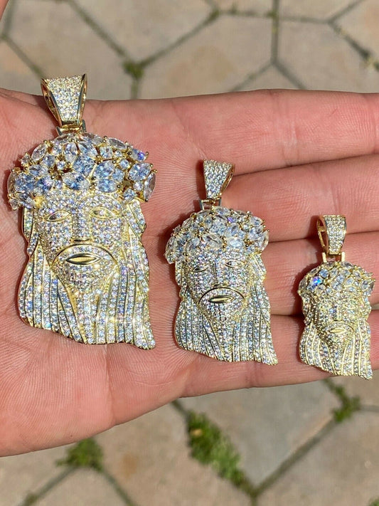 HarlemBling Hip Hop 14k Gold Over 925 Sterling Silver Jesus Piece Flooded Out Pendant Iced