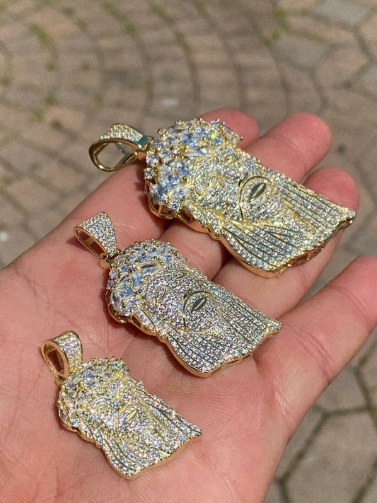 HarlemBling Hip Hop 14k Gold Over 925 Sterling Silver Jesus Piece Flooded Out Pendant Iced