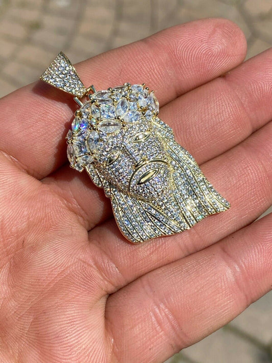 HarlemBling Hip Hop 14k Gold Over 925 Sterling Silver Jesus Piece Flooded Out Pendant Iced