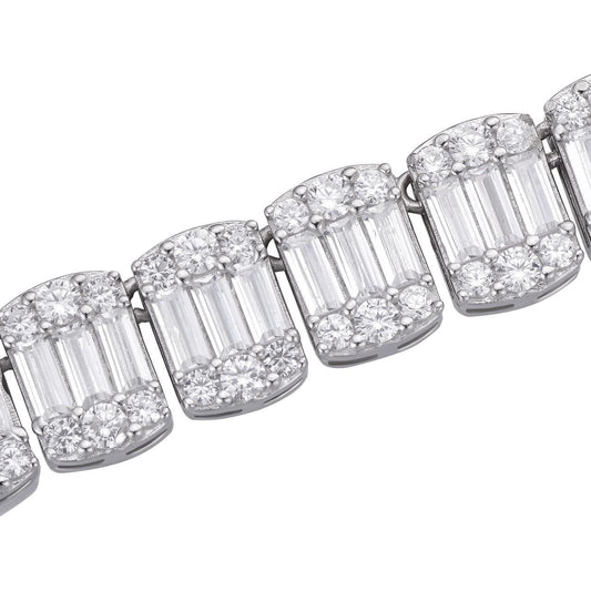 HarlemBling Hip Hop Baguette Tennis Link Chain Necklace Iced Out CZ Stones - 925 Silver - 11mm - 7"-30"