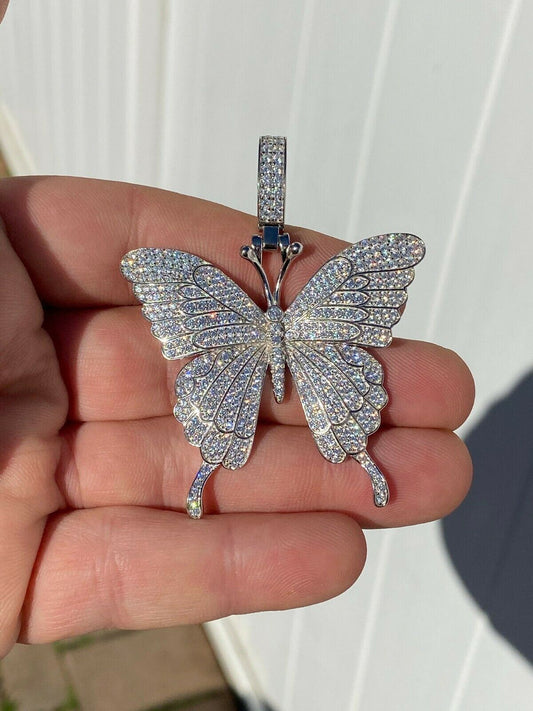HarlemBling Hip Hop Butterfly Piece - Mens Ladies Iced Real 925 Silver Gold Finish Necklace