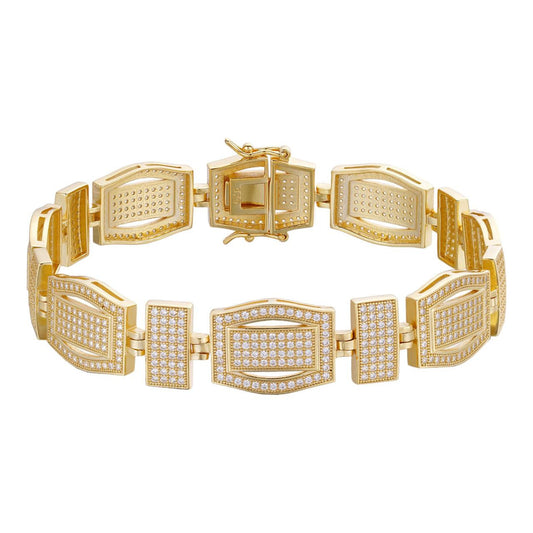 HarlemBling Hip Hop Legend Custom Link Bracelet Iced Out CZ Stones - 14k Gold Vermeil 925 Silver - 14mm - 7"-8.5"