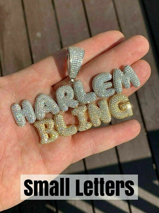 HarlemBling HipHop Real Custom Bubble Letter Name Pendant Iced Moissanite Pass Diamond Test