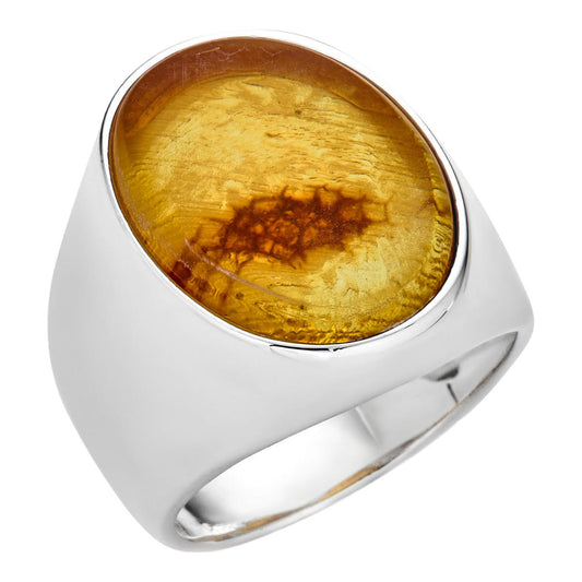 HarlemBling Hollywood Swag Ring - 925 Silver - Genuine Amber Stone