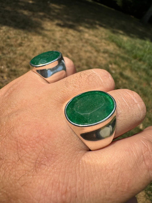 HarlemBling Hollywood Swag Ring - 925 Silver - Genuine Green Emerald Stone