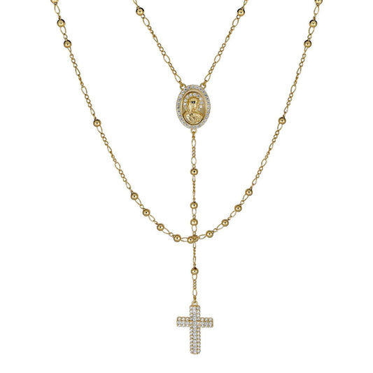 HarlemBling Holy Vatican Rosary Beads Necklace Iced Out CZ Stones - 14k Gold Vermeil 925 Silver - 4mm - 26"