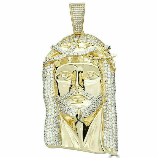 HarlemBling HUGE Mens Jesus Head Diamond Cross Piece Pendant 14k Gold Over SOLID Silver 925