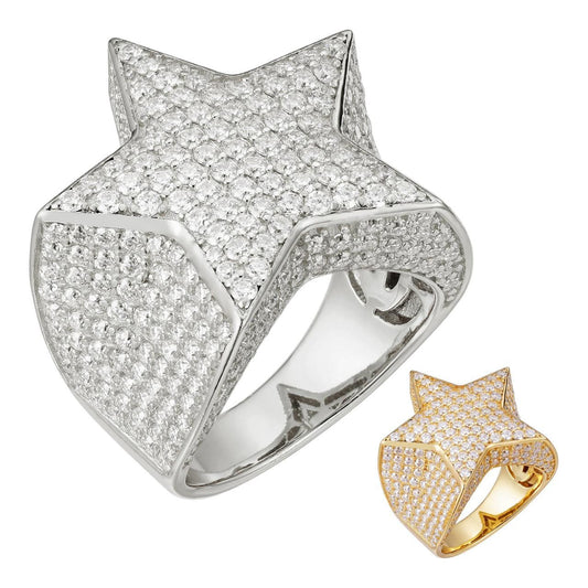 HarlemBling Ice Star Classic Ring - 14k Yellow Gold Vermeil/Natural 925 Silver - CZ Stones