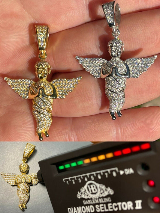 HarlemBling Iced HipHop Praying Angel Pendant 925 Silver / Gold MOISSANITE Pass Diamond Test