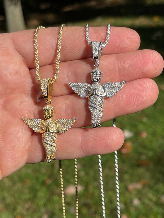 HarlemBling Iced HipHop Praying Angel Pendant 925 Silver / Gold MOISSANITE Pass Diamond Test