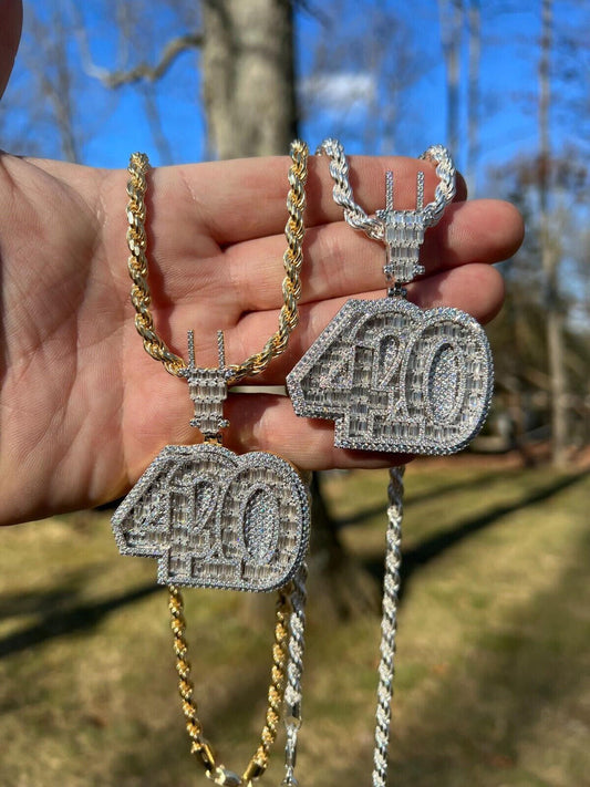 HarlemBling Iced MOISSANITE 925 Silver/Gold Plated 420 Plug Marijuana Weed Pendant Necklace