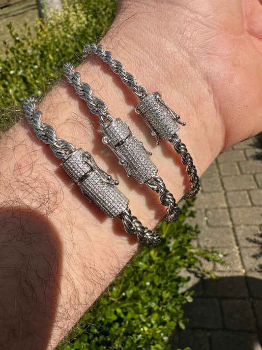 HarlemBling Iced MOISSANITE Clasp 925 Silver & Stainless Steel Rope Chain Necklace Bracelet