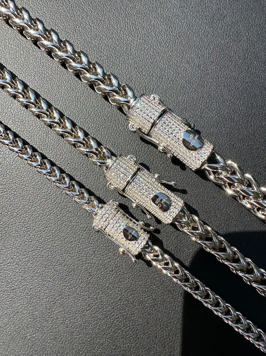 HarlemBling Iced MOISSANITE Clasp 925 Silver Stainless Steel Franco Chain Necklace Bracelet
