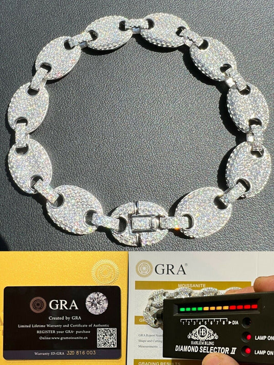 HarlemBling ICED Moissanite Gucci Link Bracelet 12mm Hip Hop 925 Silver Pass Diamond Tester