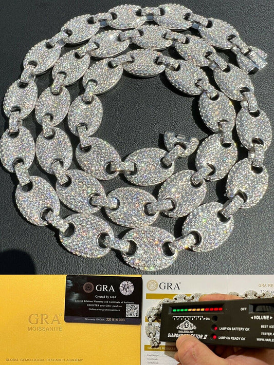 HarlemBling ICED Moissanite Puff Gucci Link Chain 12mm Hip Hop 925 Silver Pass Diamond Test